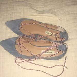 Blue suede string up Steve Madden flats size ten.